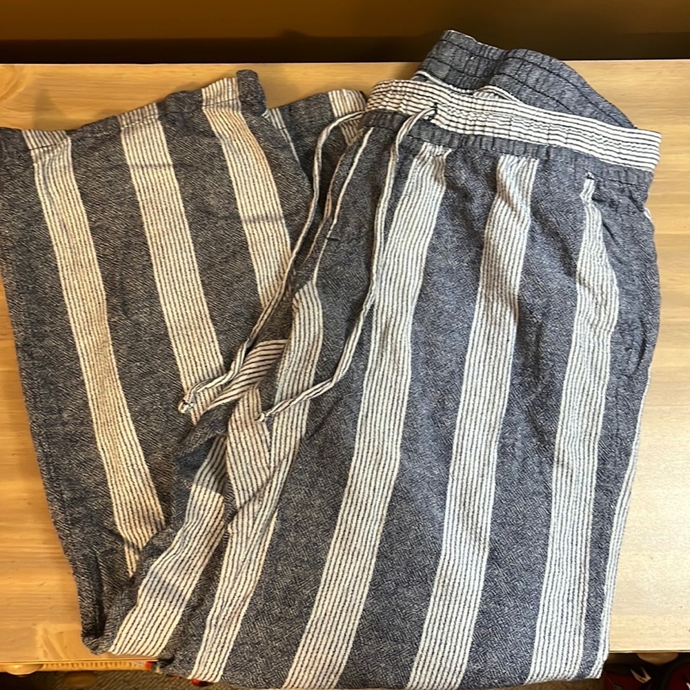 Old Navy Striped Linen Wide Leg Crop Pants Medium
